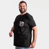 camiseta plus size masculina preta bolso futurista lado