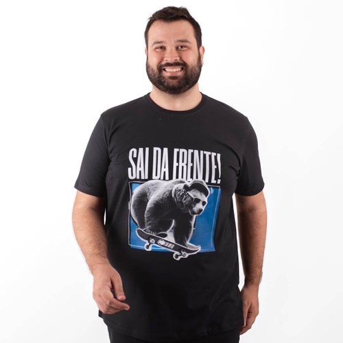 Camiseta Plus Size Masculina Sai da Frente Preta