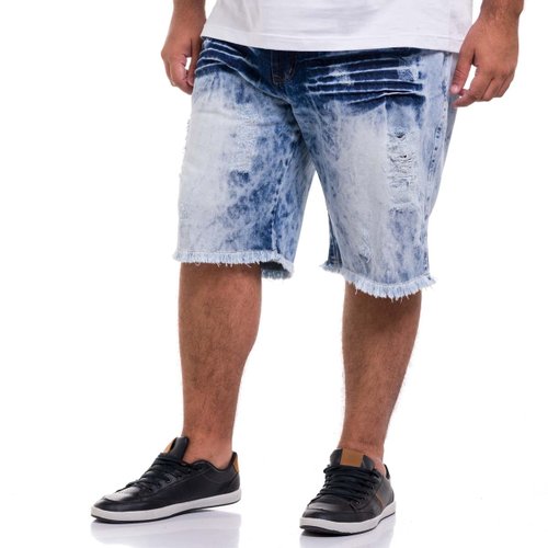 Bermuda Jeans Plus Size Masculina Sky Destroyed Blue