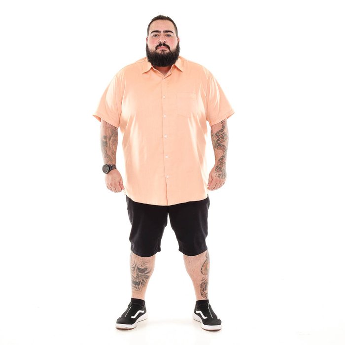 camisa plus size masculina mc oxford salmao corpo frente
