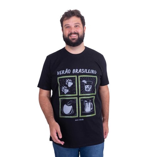 camiseta plus size masculina verao brasileiro preta frente