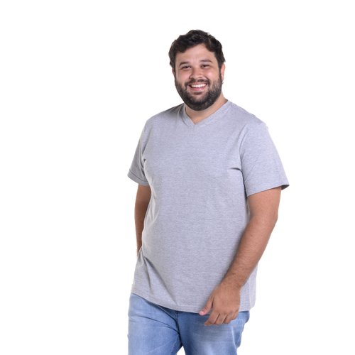 Camiseta Plus Size Masculina Gola V Lisa Mescla