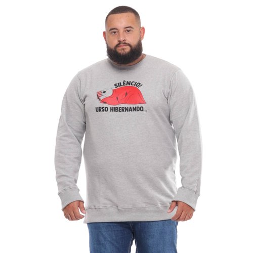 Agasalho Plus Size Masculino Moletom Urso Hibernando Mescla