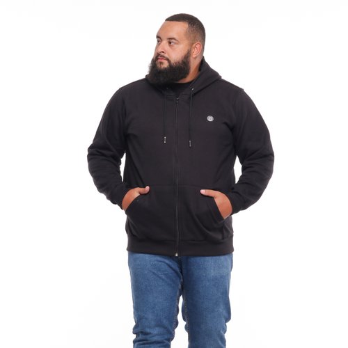 Agasalho Plus Size Masculino Moletom Ziper Capuz Preto