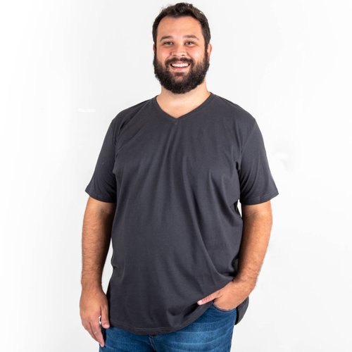 Camiseta Plus Size Masculina Gola V Lisa Chumbo