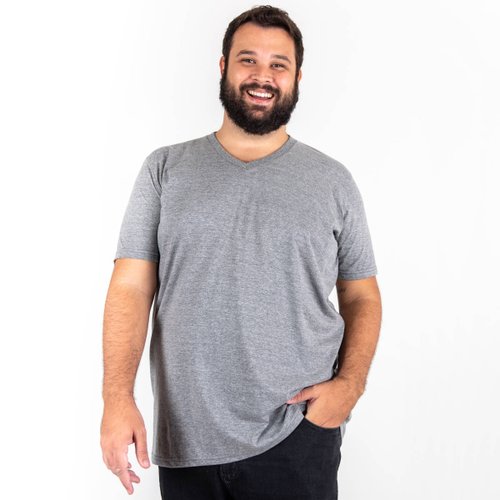 Camiseta Plus Size Masculina Gola V Lisa Grafite