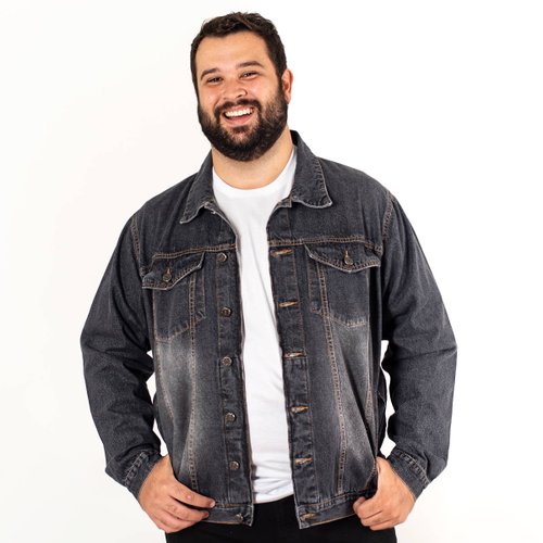 Jaqueta Plus Size Masculina Slim Jeans Preta Used
