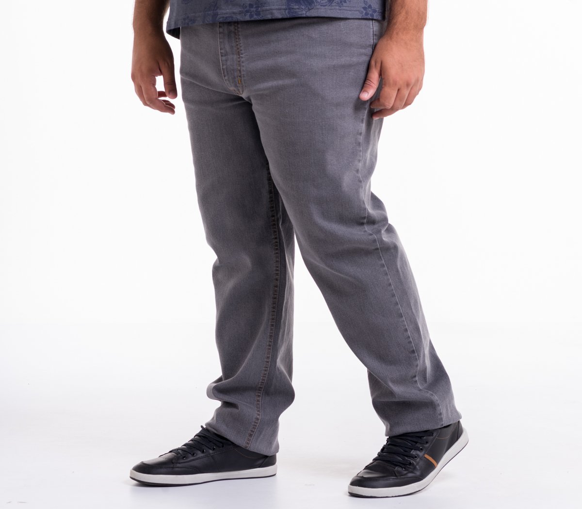 Calça Plus Size Masculina Jeans Tradicional Elastano Grey