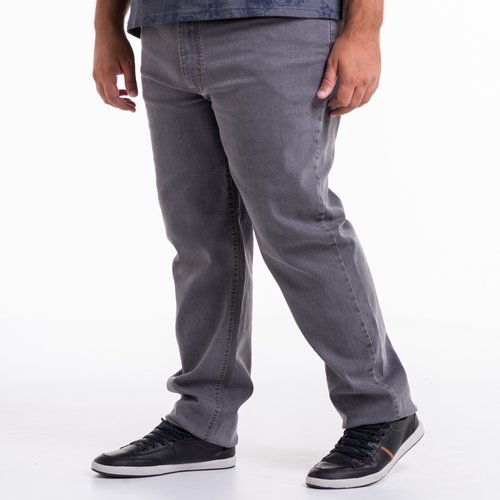Calça Plus Size Masculina Jeans Tradicional Elastano Grey