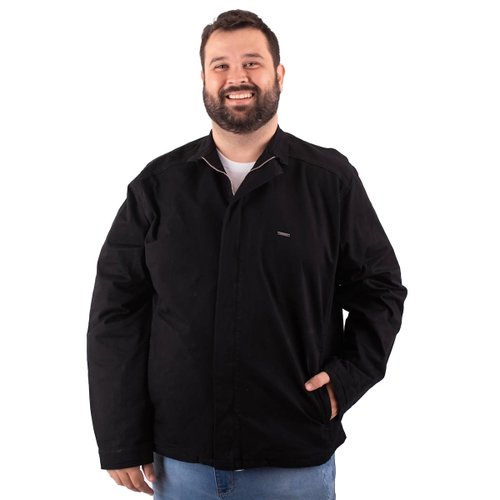 jaqueta plus size masculina sarja motor color preta frente 2