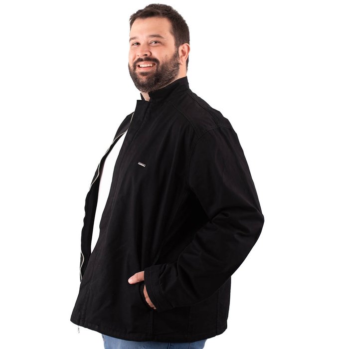 jaqueta plus size masculina sarja motor color preta lado