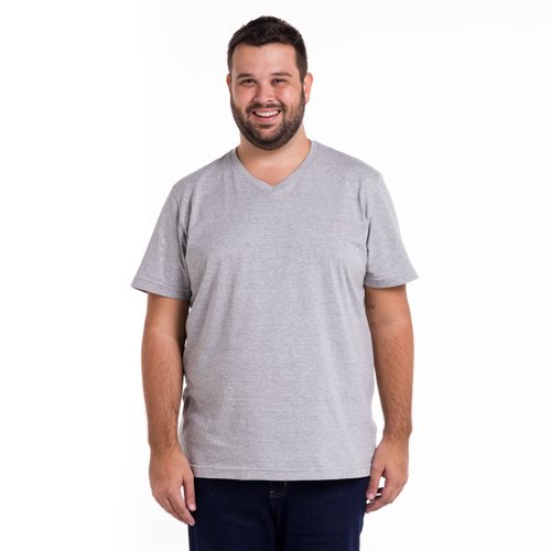 Camiseta Plus Size Masculina Gola V Lisa Com Bordado Mescla