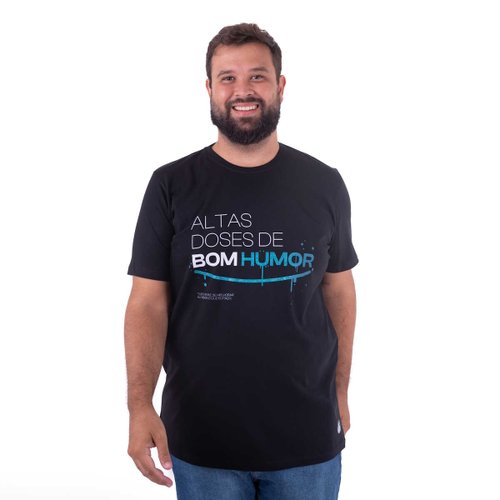 Camiseta Plus Size Masculina Bom Humor Preta