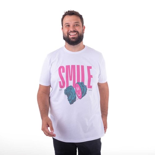 Camiseta Plus Size Masculina Smile Branca