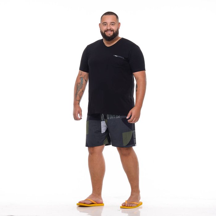 pijama plus size masculino elastic fresh abstrato preto corpo frente