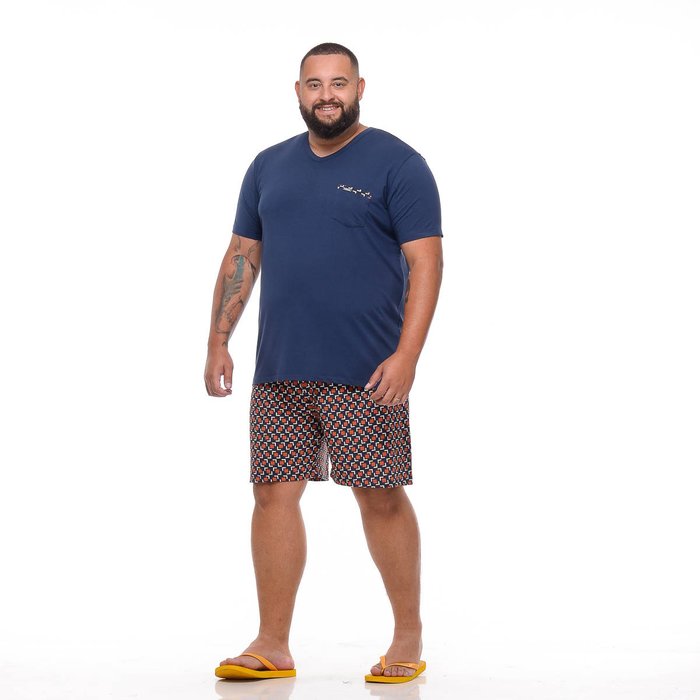 pijama plus size masculino elastic fresh quad azul marinho corpo frente