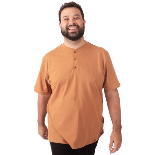Camiseta Plus Size Masculina Henley Slender Marrom