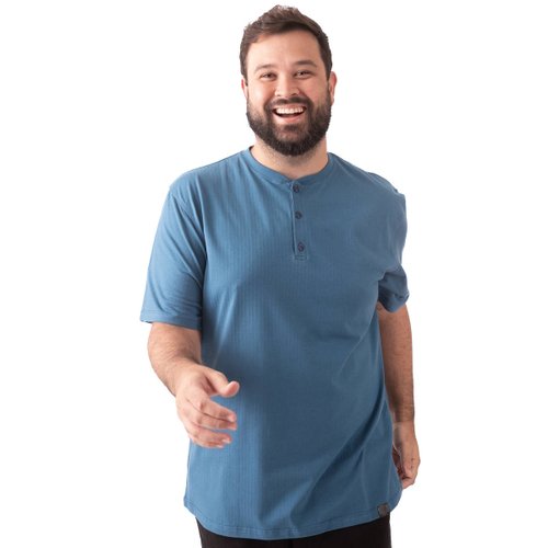 Camiseta Plus Size Masculina Henley Slender Azul
