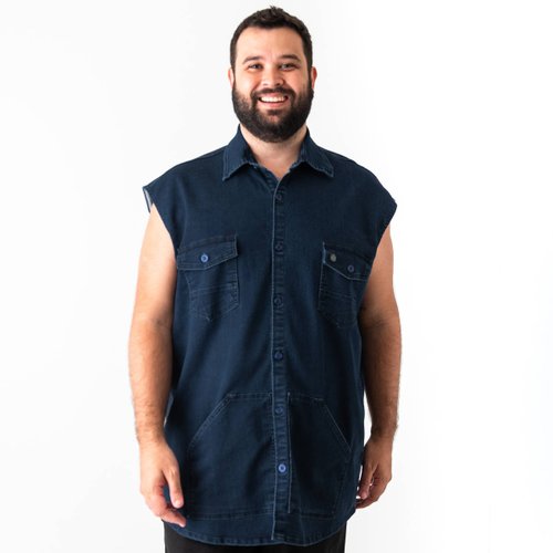 Colete Plus Size Masculino Jeans Blue Stoned Hunter