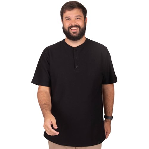 Camiseta Plus Size Masculina Henley Artesão Preta
