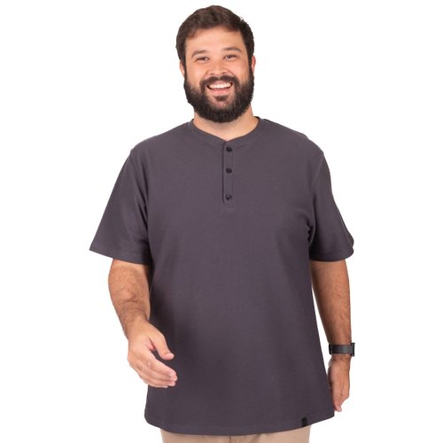 Camiseta Plus Size Masculina Henley Artesão Grafite