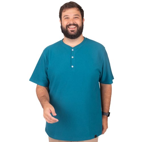 Camiseta Plus Size Masculina Henley Artesão Petróleo