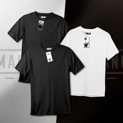 Kit Camiseta Plus Size Masculina Básica 2 Pretas 1 Branca