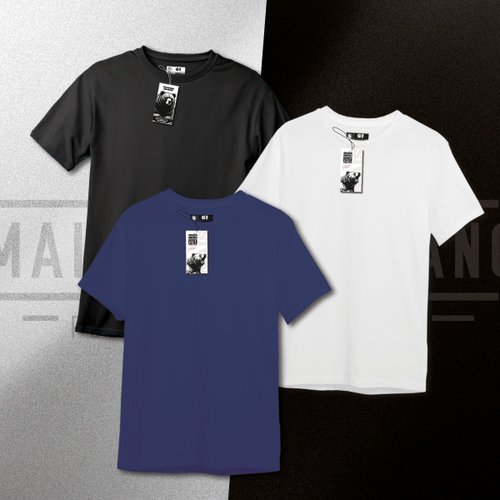 Kit Camiseta Plus Size Masculina Básica 1 Preta 1 Branca 1 Azul Marinho