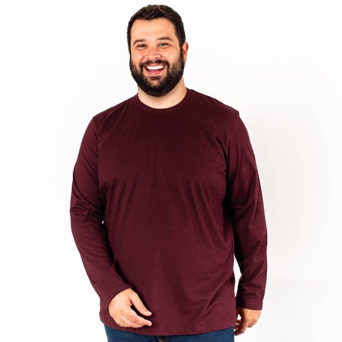 Camiseta Plus Size Masculina Básica Manga Longa Bordo