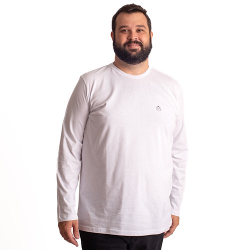 camiseta plus size masculina manga longa bear branca frente