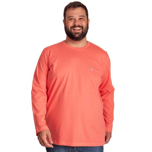 camiseta plus size masculina ml bear salmao frente