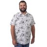 camisa plus size masculina black white flower frente