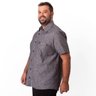 camisa plus size masculina linho com bolso preta lado