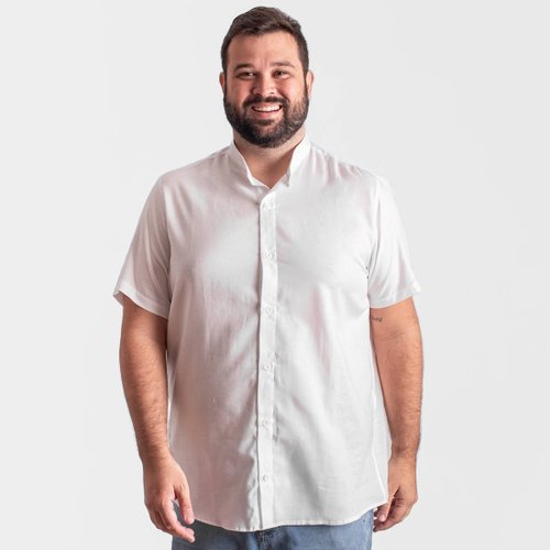 Camisa Plus Size Masculina Gola Padre Oxford Branca