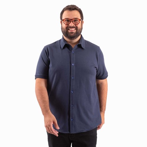 Camisa Plus Size Masculina Moletinho Marselha Azul Marinho