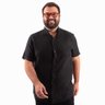 camisa plus size masculina linho gola padre preta frente