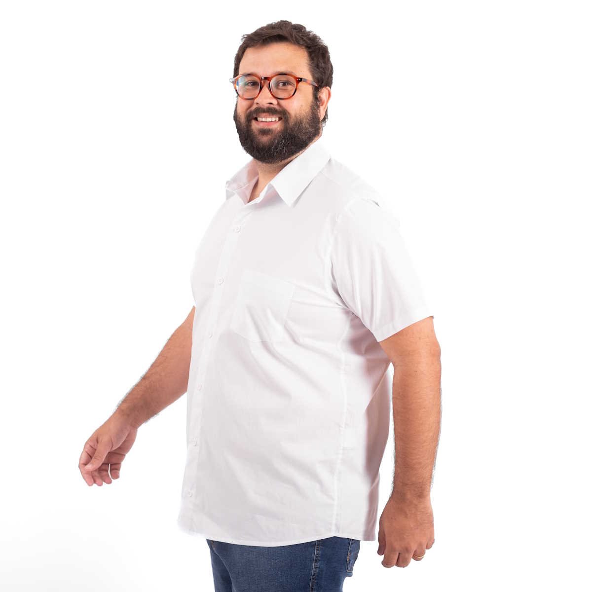 Camisa Plus Size Masculina MC Tricoline Elastic Branca