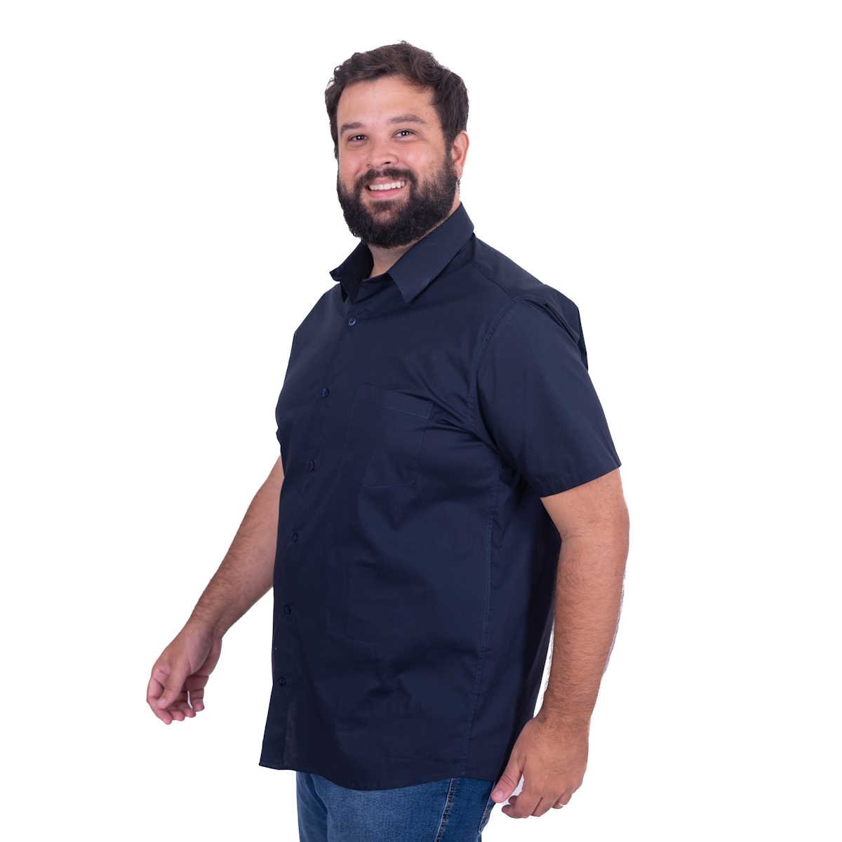 Camisa Plus Size Masculina MC Tricoline Elastic Azul Marinho