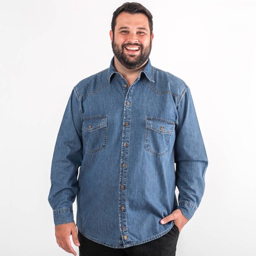 Camisa Plus Size Masculina Jeans Classic