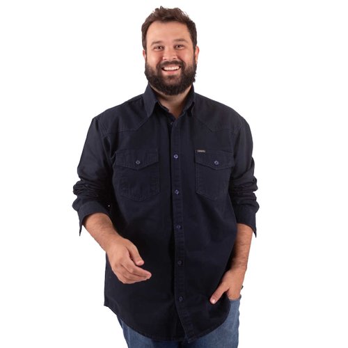 Camisa Plus Size Masculina ML Stoned Azul Marinho