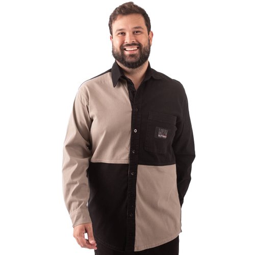 Camisa Plus Size Masculina Lorenzo Chess Caqui