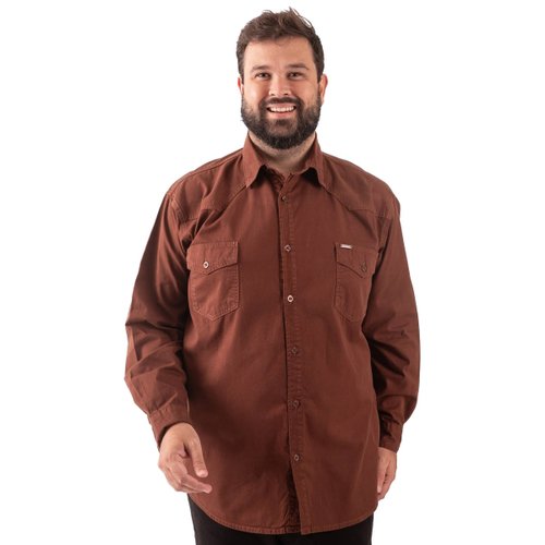 Camisa Plus Size Masculina ML Stoned Café