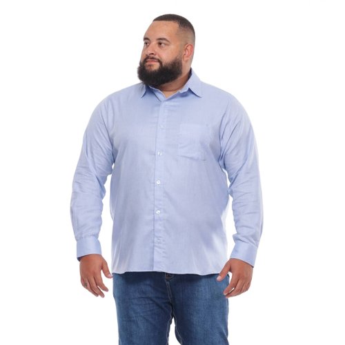 camisa plus size masculina oxford azul claro mais pano frente