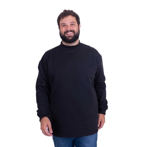 Camiseta Plus Size Masculina Moletom ML Gola Alta Preta