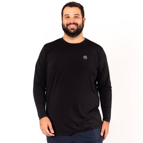 Camiseta Plus Size Masculina UV Manga Longa Preta