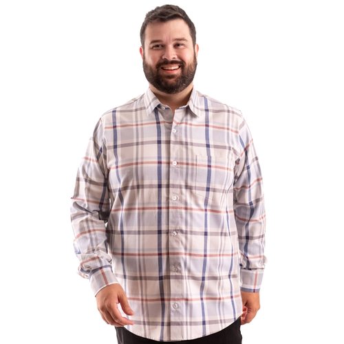 Camisa Plus Size Masculina Roma Xadrez Cinza