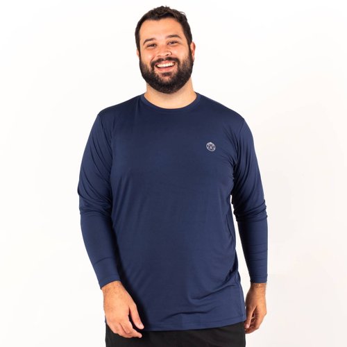 Camiseta Plus Size Masculina UV Manga Longa Azul Marinho