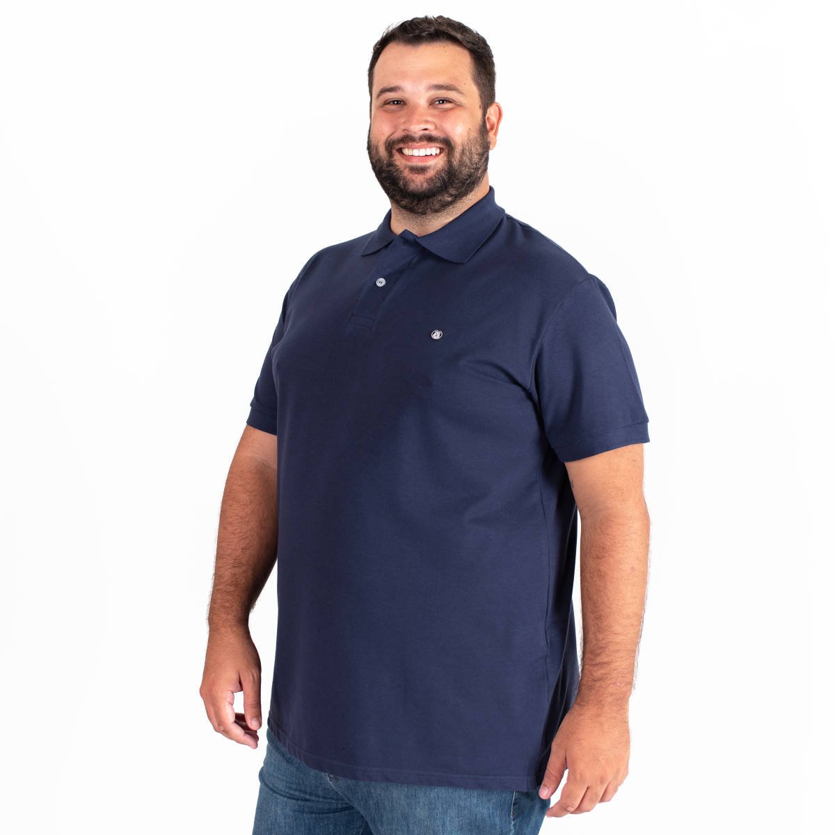 Polo Plus Size Masculina Piquet Lisa Azul Marinho Navy