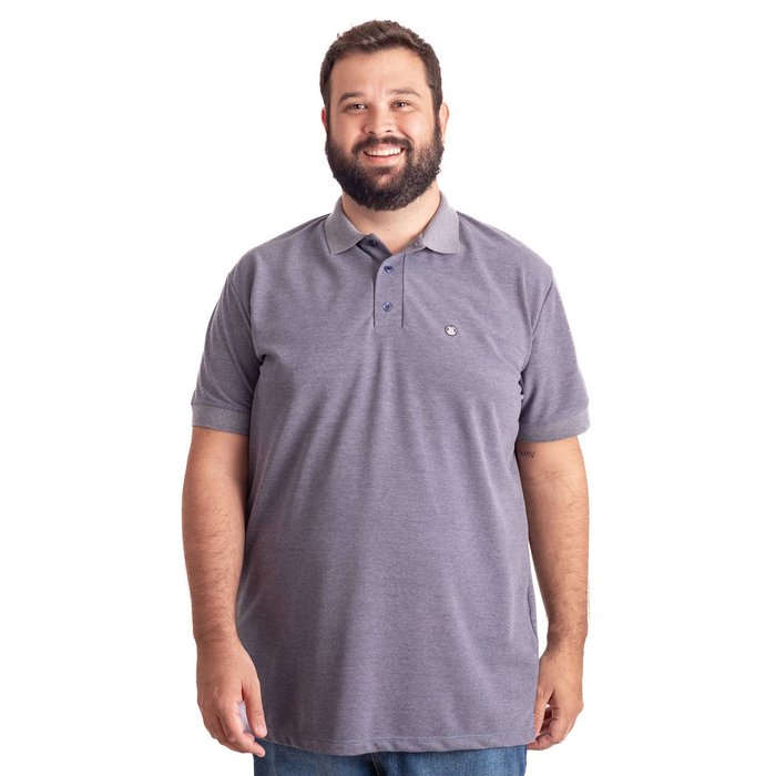 polo plus size masculina piquet vintage azul frente