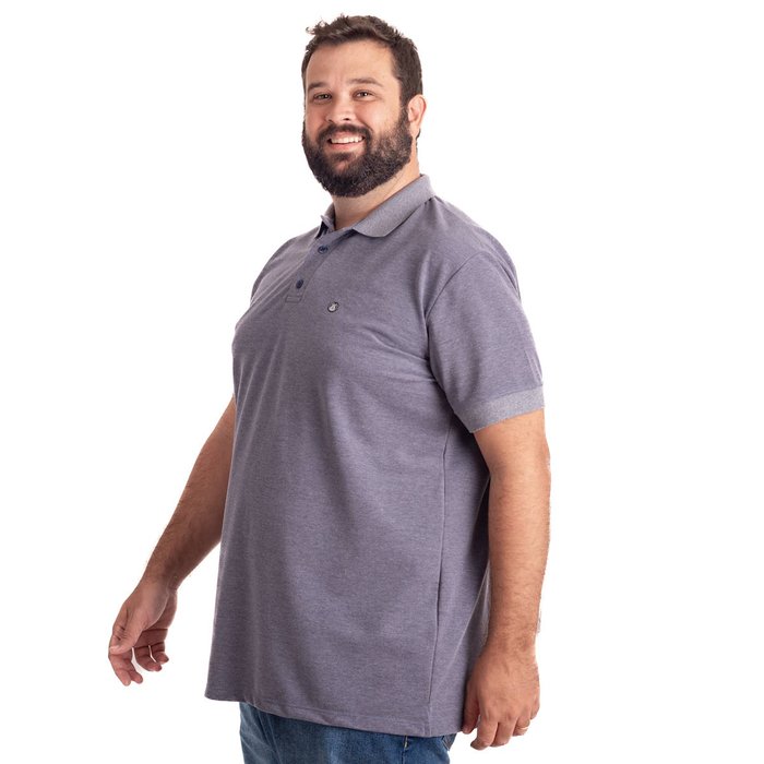 polo plus size masculina piquet vintage azul lado